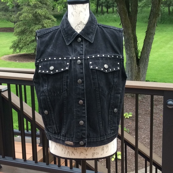 Harley-Davidson Jackets & Blazers - Women’s Harley Davidson Black Denim Vest Sz Med